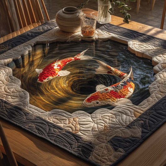 Golden Whirlpool Koi Quilted Table Topper NCU0NXD435