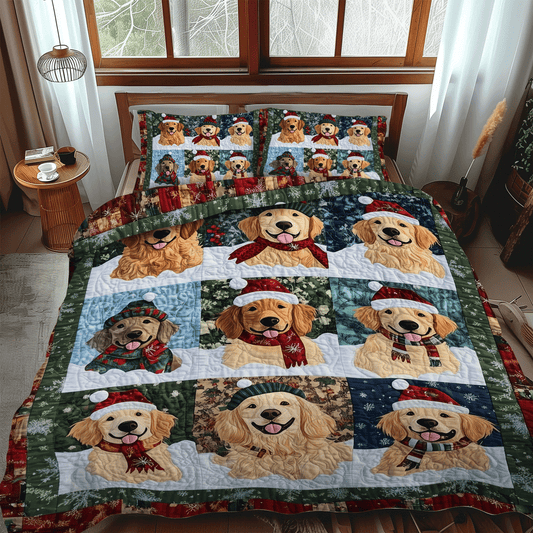 Golden Yuletide 3-Piece Quilted Bedding Set NCU0TH1628