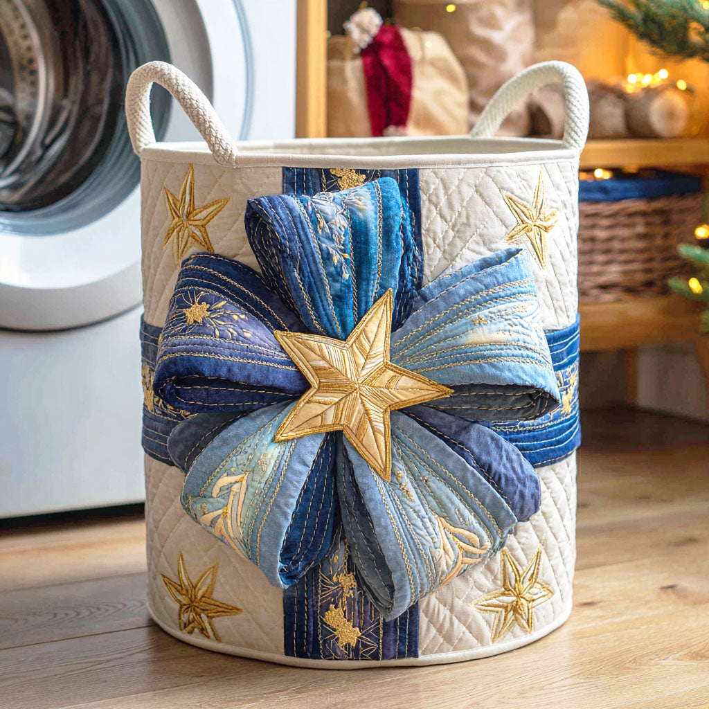 Golden Yuletide Bow Quilted Laundry Basket NCU0NTD505