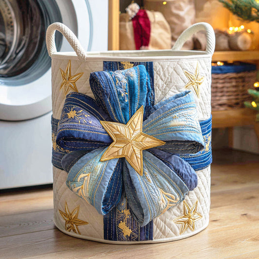 Golden Yuletide Bow Quilted Laundry Basket NCU0NTD505