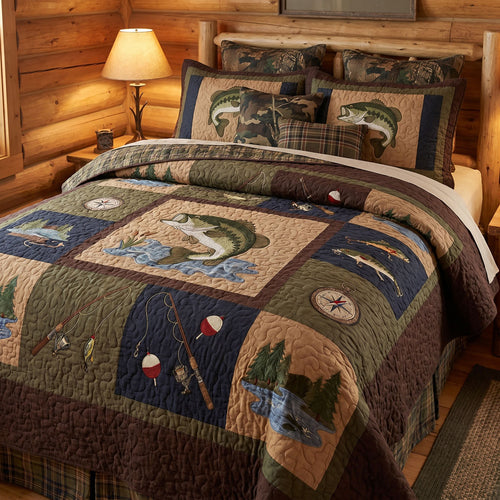 Gone Fishing Forever 3-Piece Quilted Bedding Set NCU0PTT3177