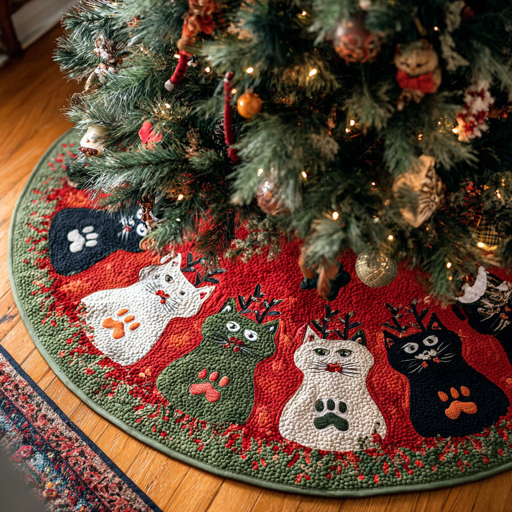 Goofy Kitty Christmas Quilted Tree Skirt NCU0NTD1169