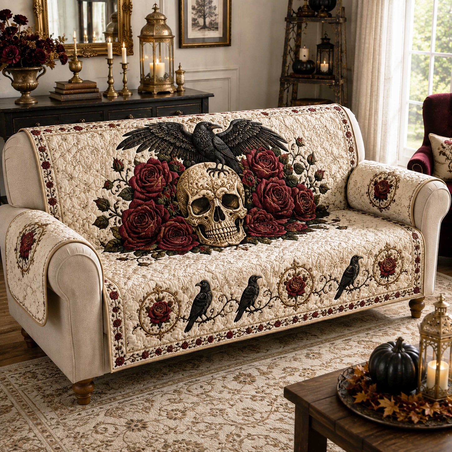 Gothic Raven Quilted Sofa Cover NCU0NTD2182