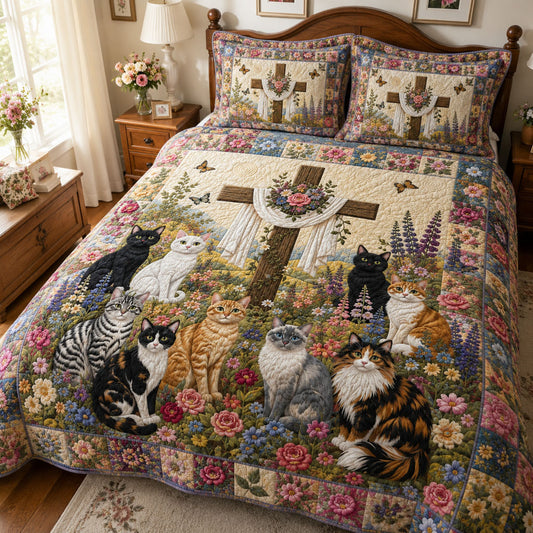 Grace With Whiskers 3-Piece Quilted Bedding Set NCU0PTT3315