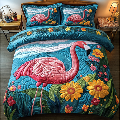 Graceful Flamingo 3-Piece Quilted Bedding Set NCU0DDK183
