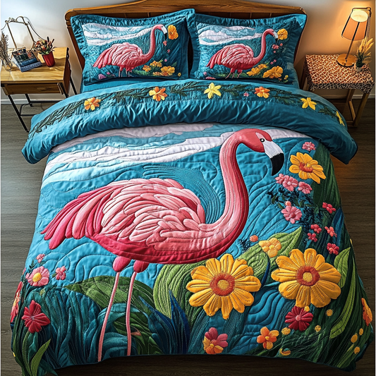 Graceful Flamingo 3-Piece Quilted Bedding Set NCU0DDK183