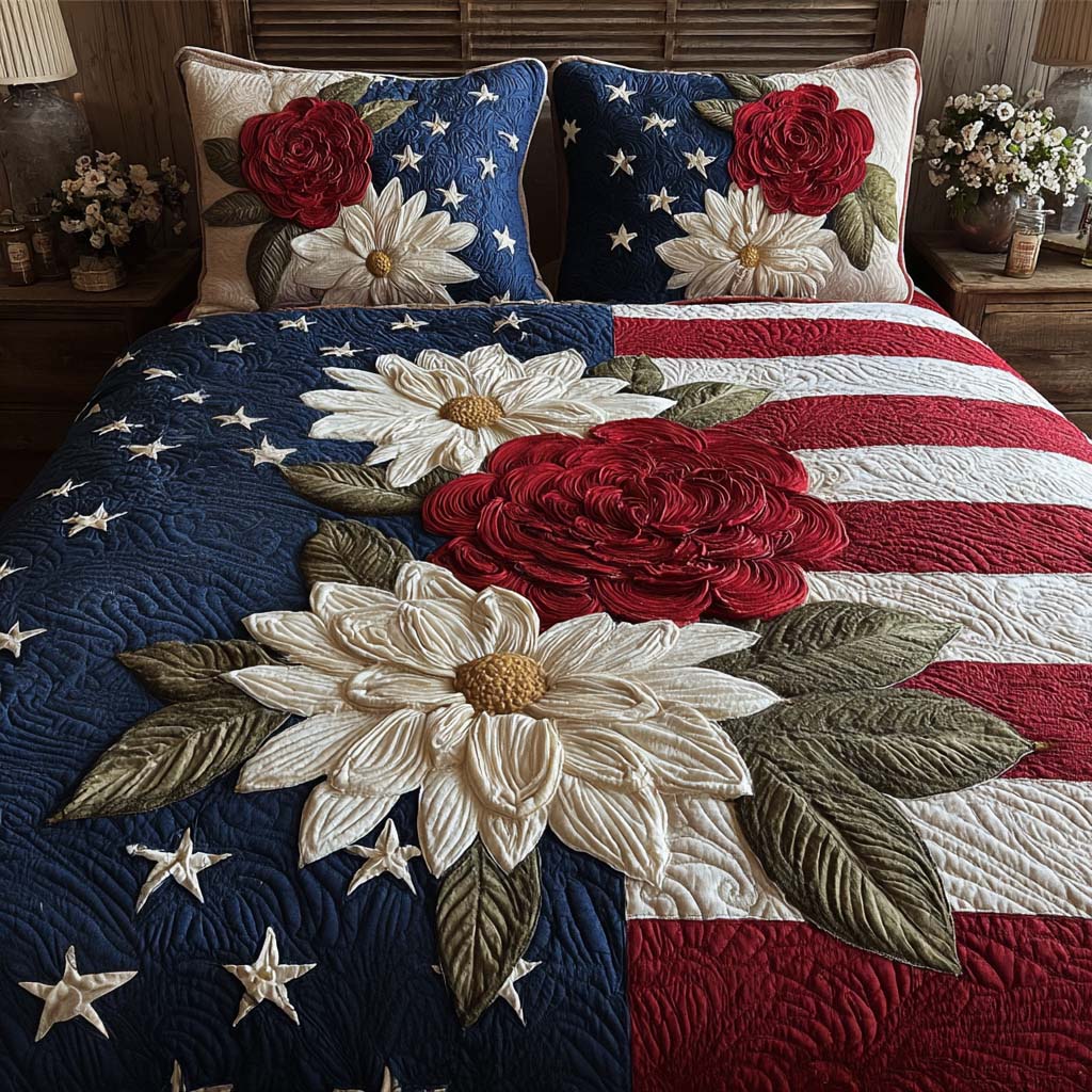 Grandeur Roses 3-Piece Quilted Bedding Set NCU0DQQ0583
