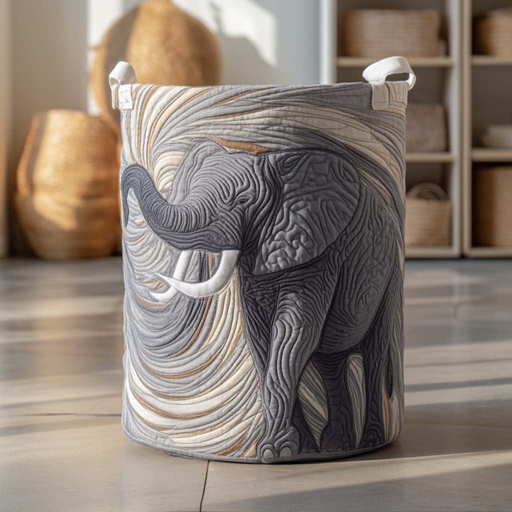Gray Elephant Quilted Laundry Basket NCU0NXD401