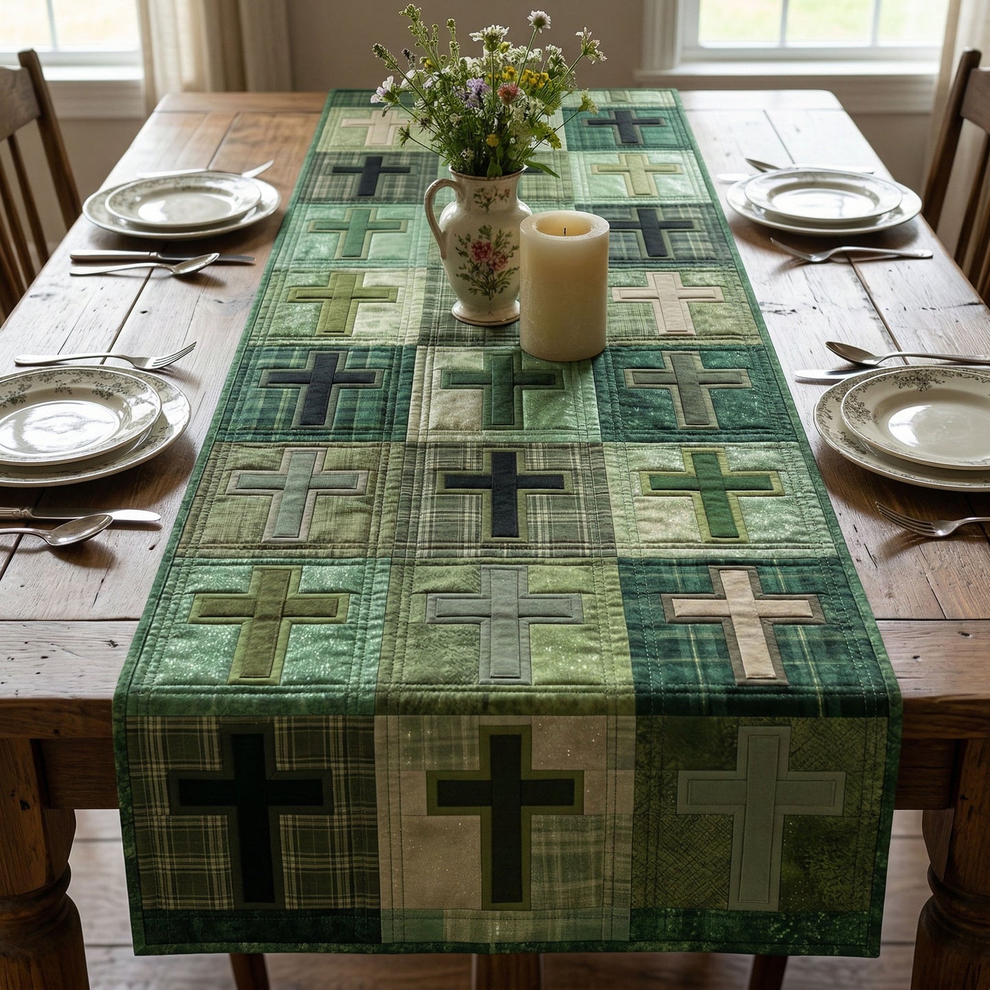Green Faith Quilted Table Runner NCU0NNT3040