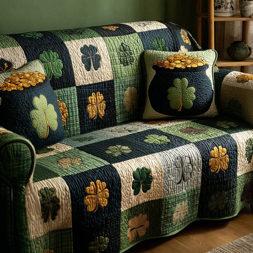 Green Fortune Quilted Sofa Cover NCU0NTD1374