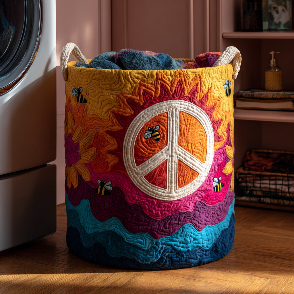 Groovy Hippie Quilted Laundry Basket NCU0HNH275