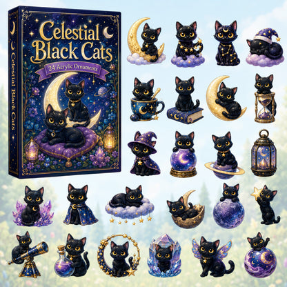 HALLOWEEN KICKOFF 40% OFF - Celestial Black Cats Advent Calendar 2026 - 24-Day Festive Countdown, Acrylic Charms Blind Box - Gift For Black Cat Lovers AC0HT450
