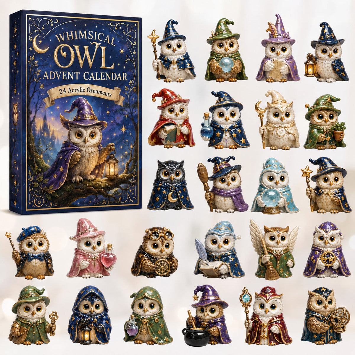HALLOWEEN KICKOFF 40% OFF - Whimsical Owl Wizard Advent Calendar 2026 - 24-Day Festive Countdown, Acrylic Charms Blind Box - Gift For Owl Lovers AC0HT368