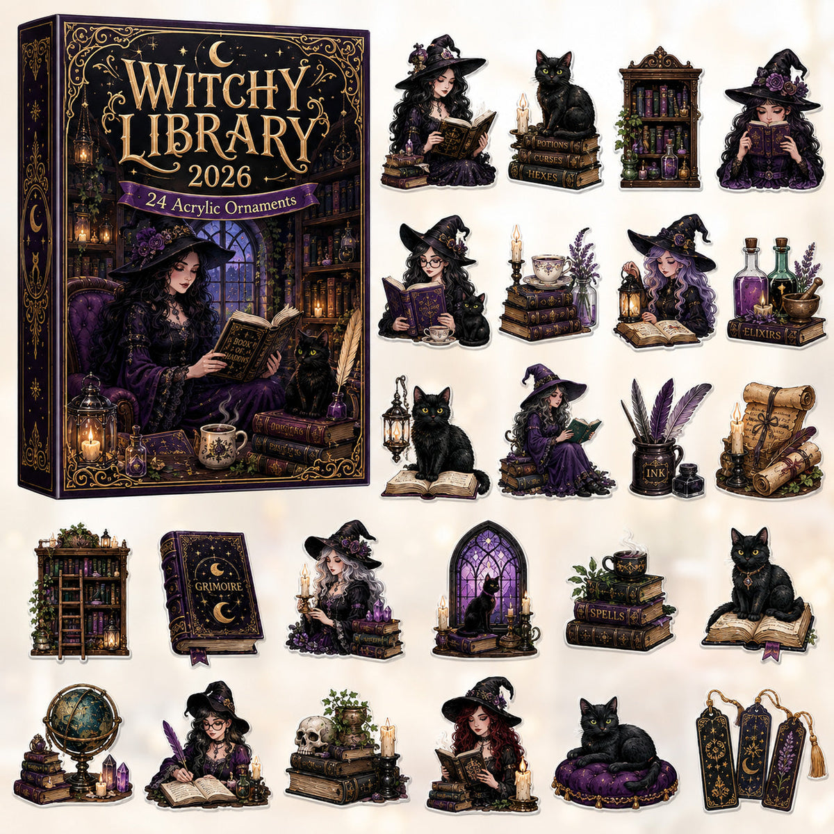 HALLOWEEN KICKOFF 40% OFF - Witchy Library Advent Calendar 2026 - 24-Day Festive Countdown, Acrylic Charms Blind Box - Gift For Witch Lovers AC0HT558