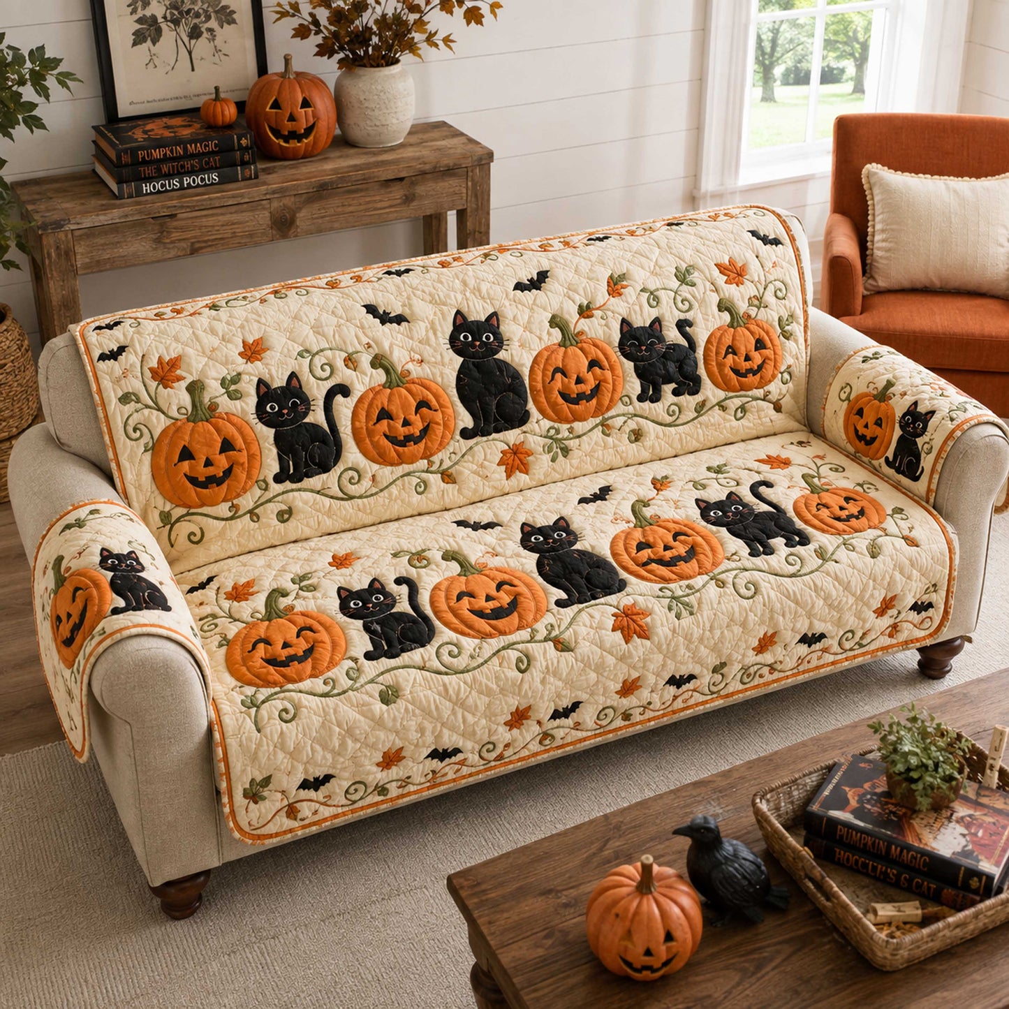Halloween Cat Quilted Sofa Cover NCU0NTD2137