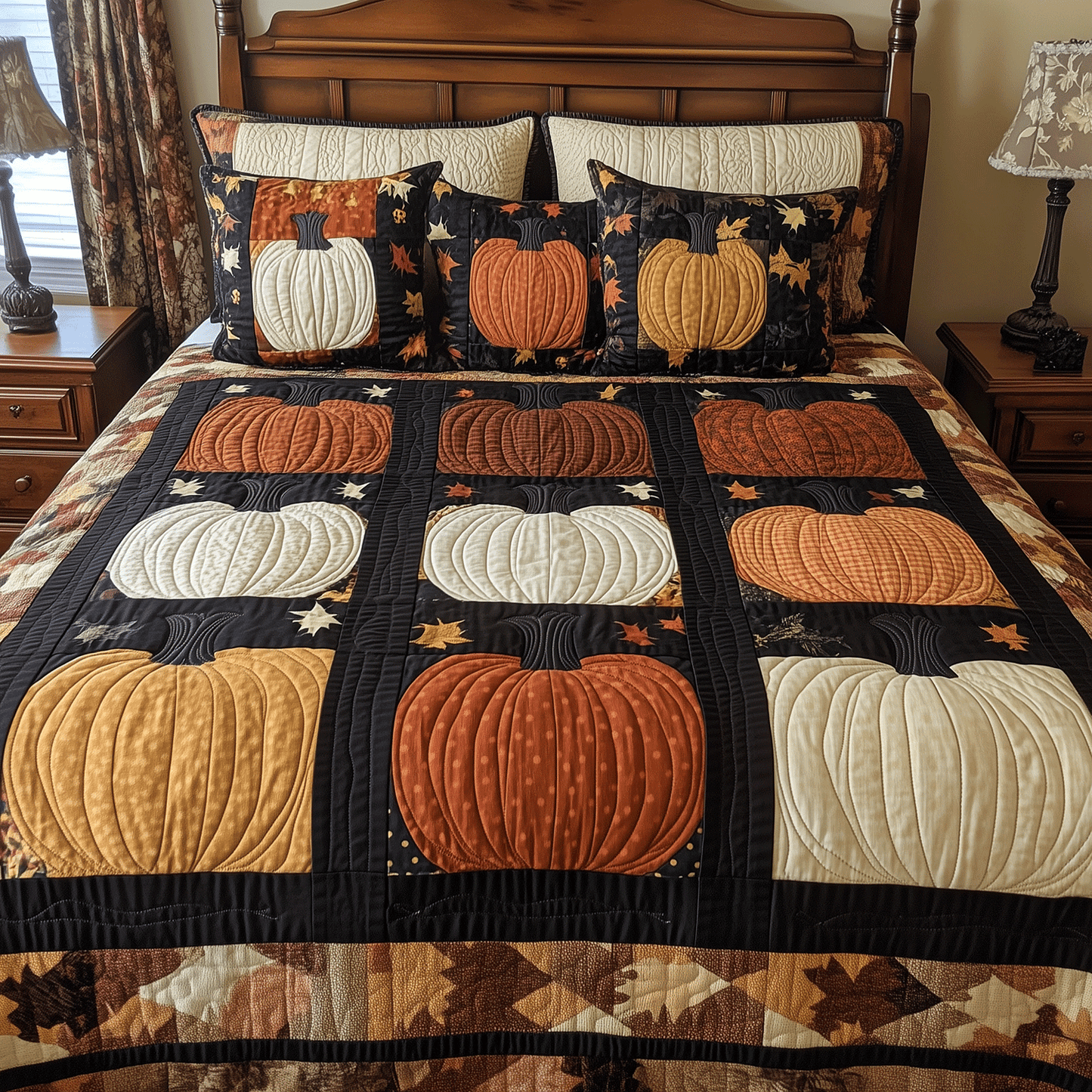 Halloween Harvest 3-Piece Quilted Bedding Set NCU0TH1964