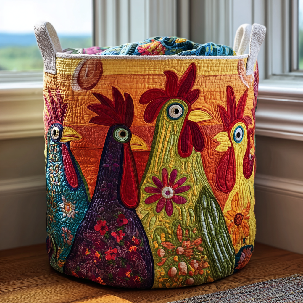 Happy Clucks Quilted Laundry Basket NCU0PVL376
