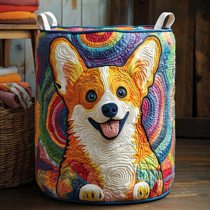 Happy Corgi Colorful Quilted Laundry Basket NCU0NXD349