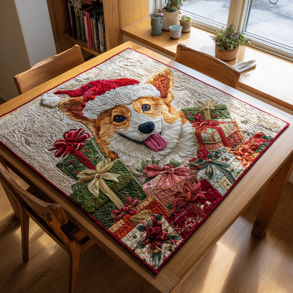 Happy Corgi Presents Quilted Table Topper NCU0HNH202