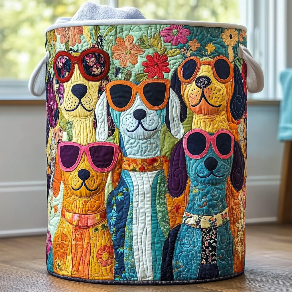Patchwork Corgi Smile Quilted Laundry Basket NCU0NXD356