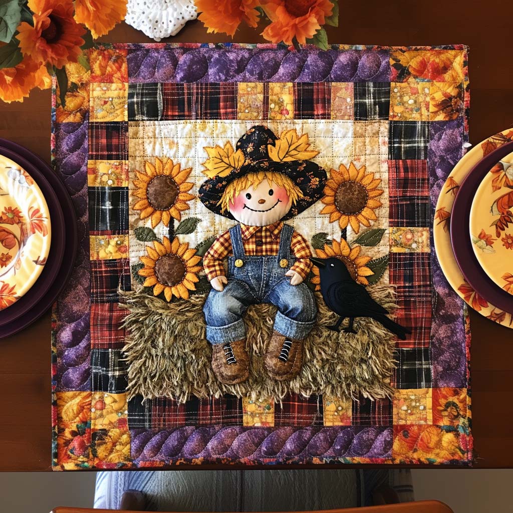 Happy Fall Scarecrow Quilted Table Topper NCU0NNT1231