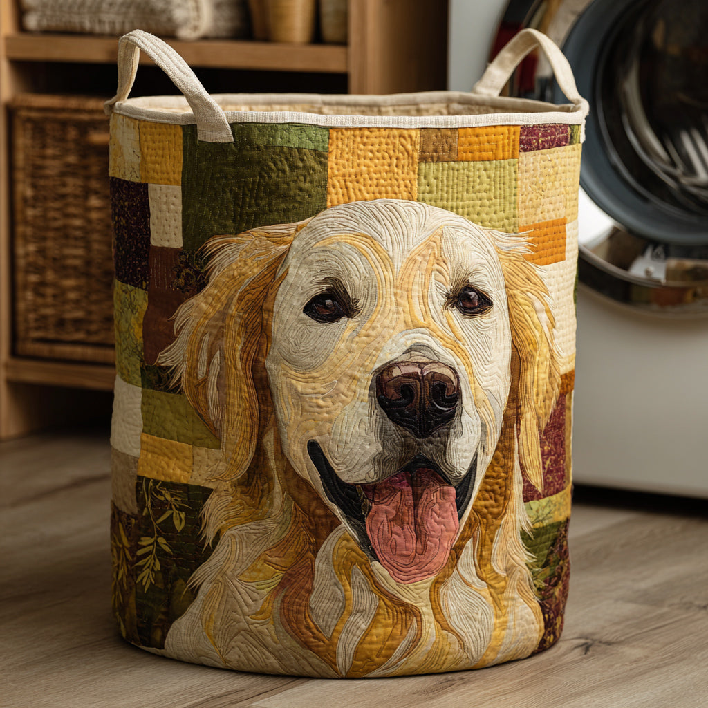 Festive Golden Retriever Quilted Laundry Basket NCU0HNH109