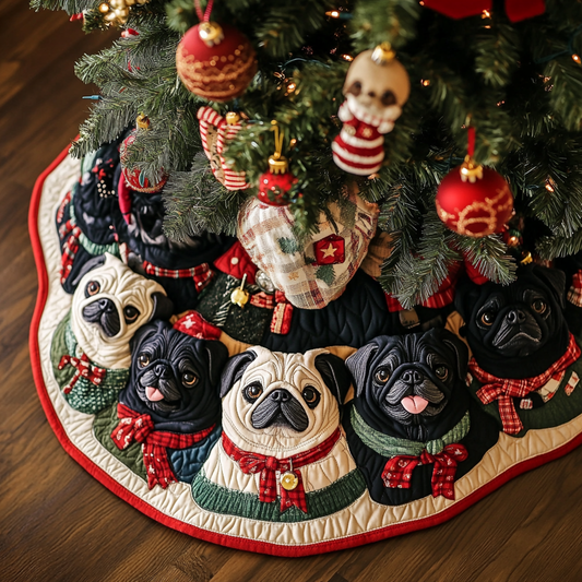 Happy Pug Christmas Quilted Tree Skirt NCU0DDK1497