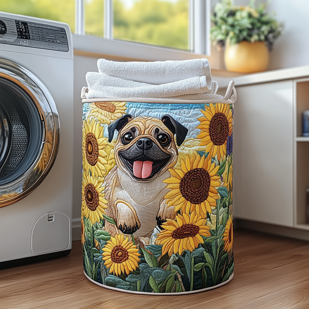 Happy Pug Quilted Laundry Basket NCU0DDK936