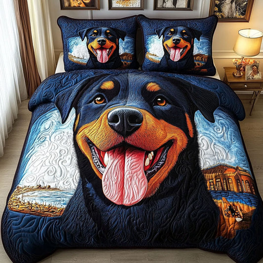 Happy Rottie 3-Piece Quilted Bedding Set NCU0NNT638