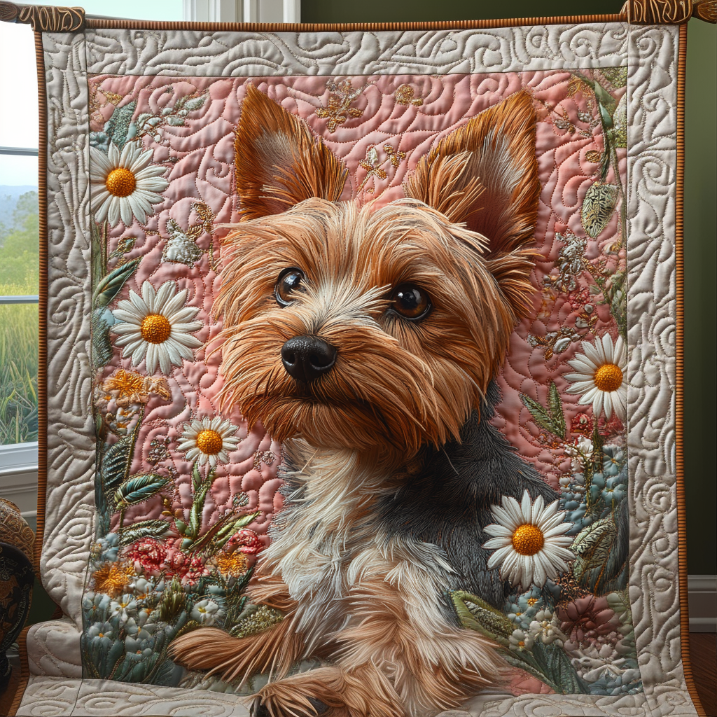 Happy Yorkie Quilted Blanket NCU0DV483