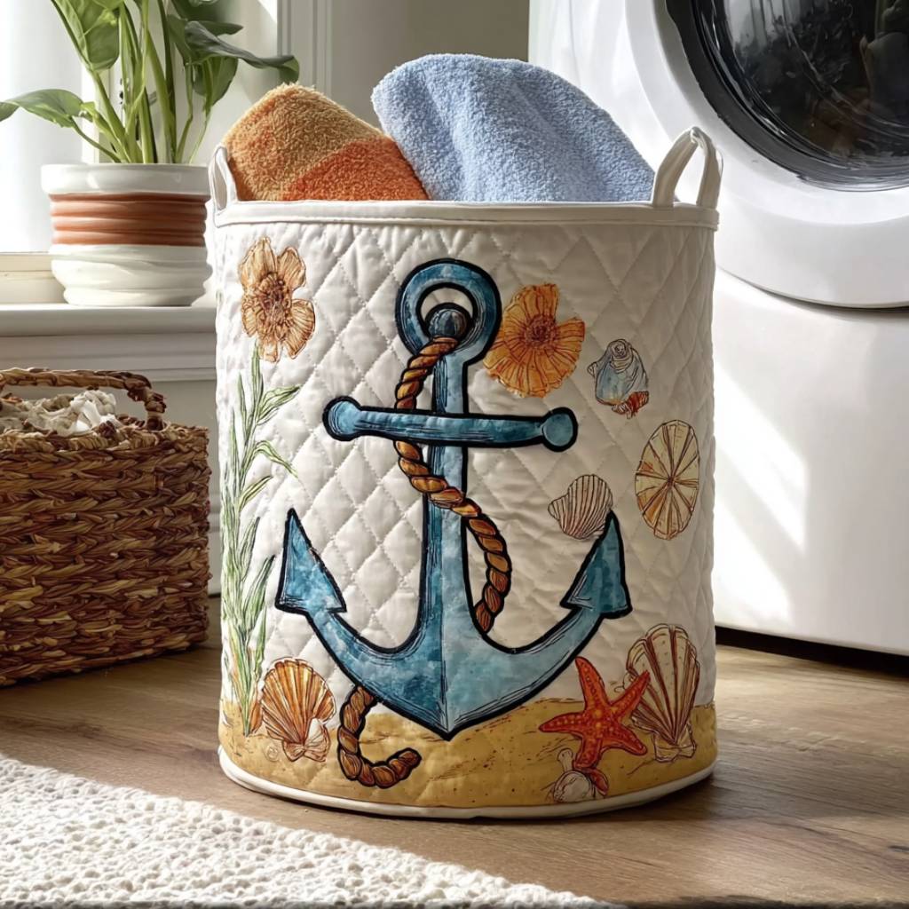 Harbor Hues Quilted Laundry Basket NCU0PTT859