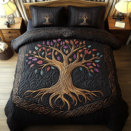Harmony Tree 3-Piece Quilted Bedding Set NCU0DDK165