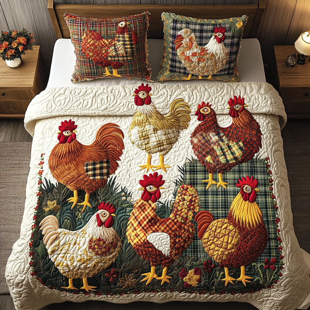 Harvest Hens 3-Piece Quilted Bedding Set NCU0NNT262