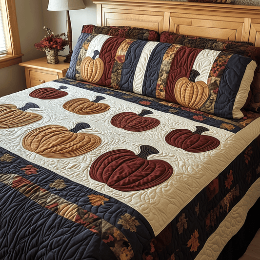 Harvest Pumpkin 3-Piece Quilted Bedding Set NCU0TH1958