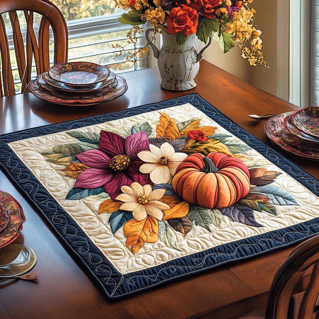 Harvest Bloom Pumpkin Quilted Table Topper NCU0NNT988