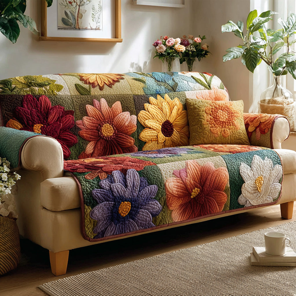 Harvest Florals Quilted Sofa Cover NCU0LDH345