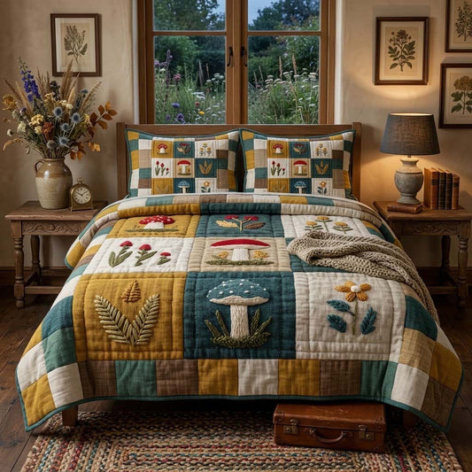 Harvest Mushroom 3-Piece Quilted Bedding Set NCU0DQQ0679