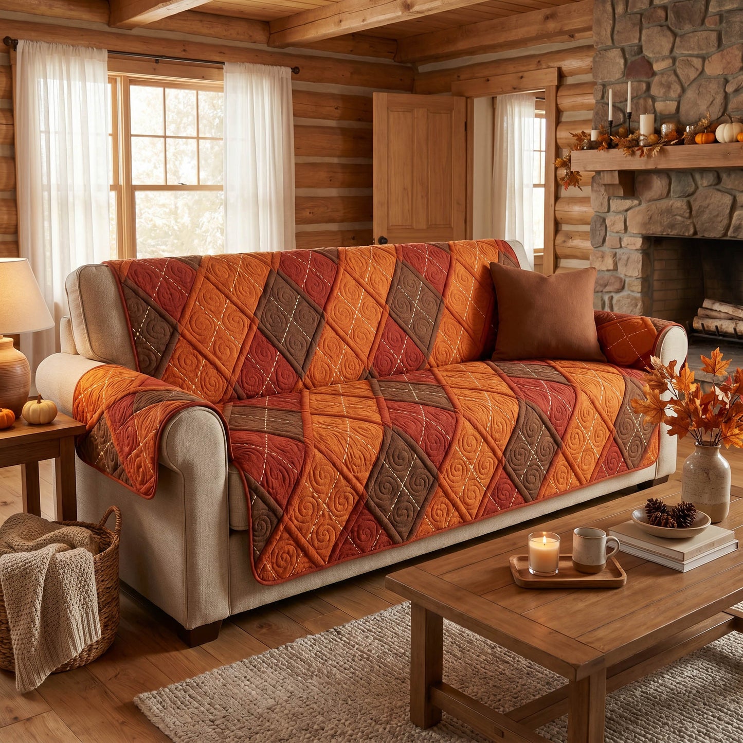 Harvest Patchwork Quilted Sofa Cover NCU0NTD2005