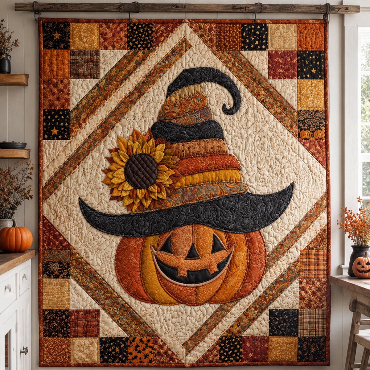 Harvest Pumpkin Witch Quilted Blanket NCU0DV2276