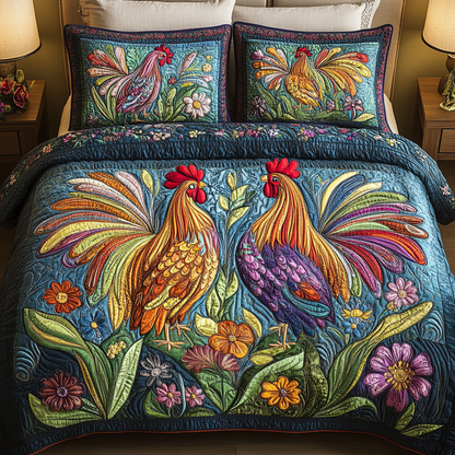 Harvest Roosters 3-Piece Quilted Bedding Set NCU0NVH021