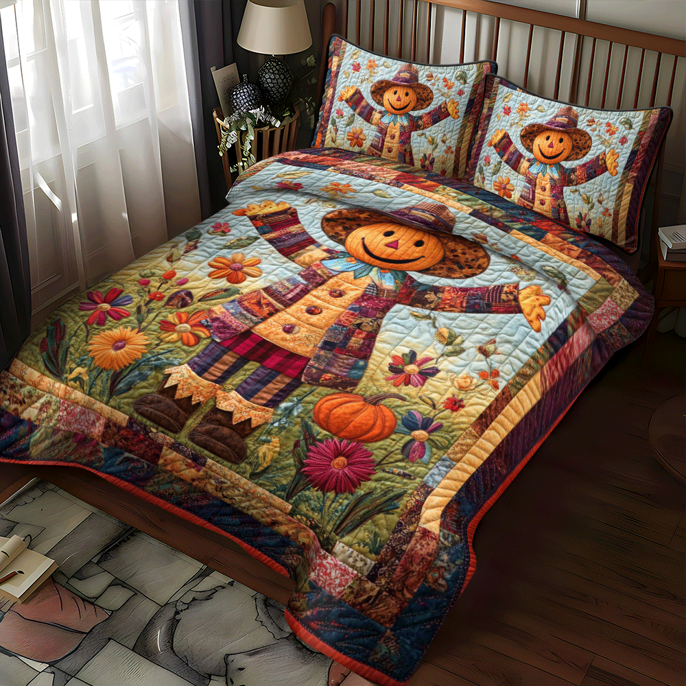 Harvest Time Scarecrow 3-Piece Quilted Bedding Set NCU0PD707
