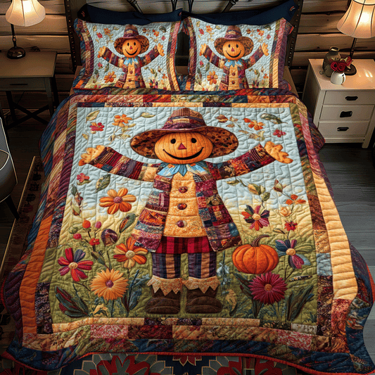 Harvest Time Scarecrow 3-Piece Quilted Bedding Set NCU0PD707