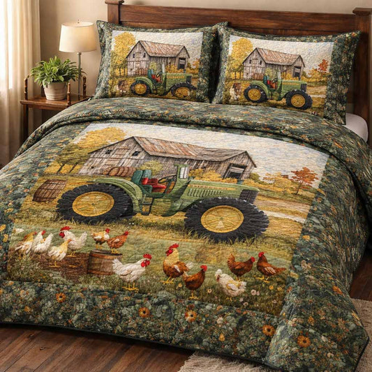 Harvest Tractor 3-Piece Quilted Bedding Set NCU0NXD1682