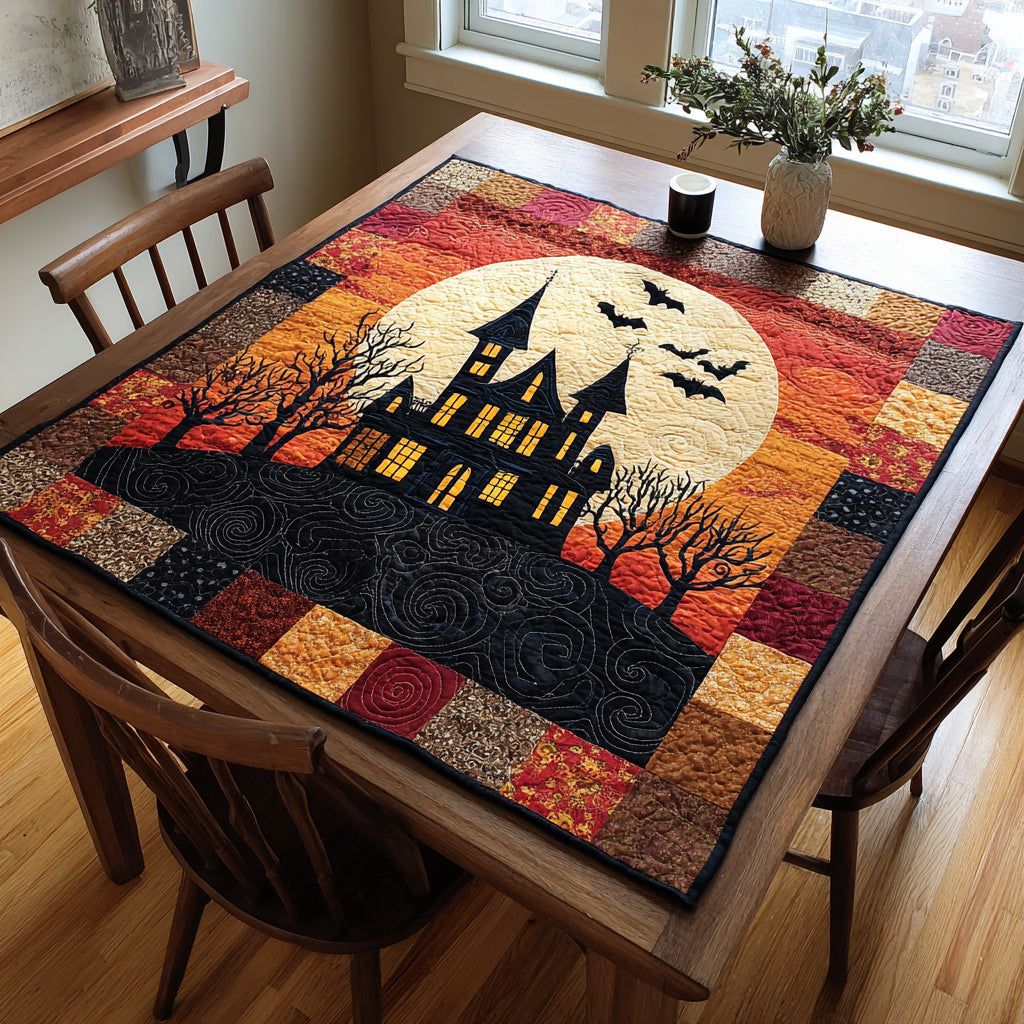 Haunted Halloween Castle Quilted Table Topper NCU0HNH252