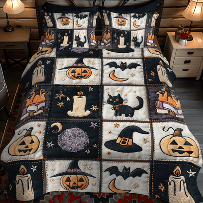 Haunted House Halloween 3-Piece Quilted Bedding Set NCU0PD804