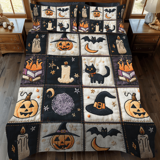 Haunted House Halloween 3-Piece Quilted Bedding Set NCU0PD804