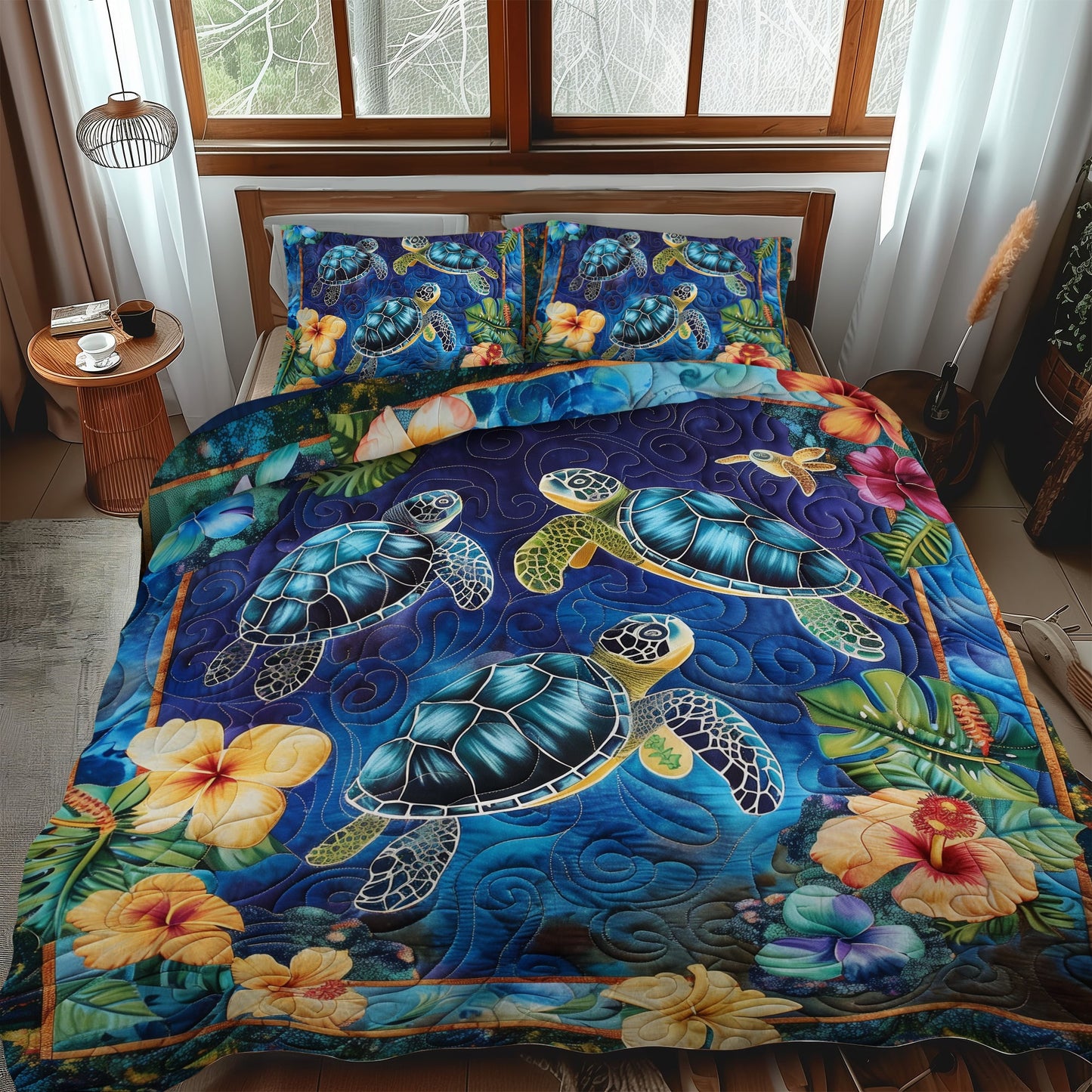 Sea Turtle Quilted Bedding Set NCU0VT05