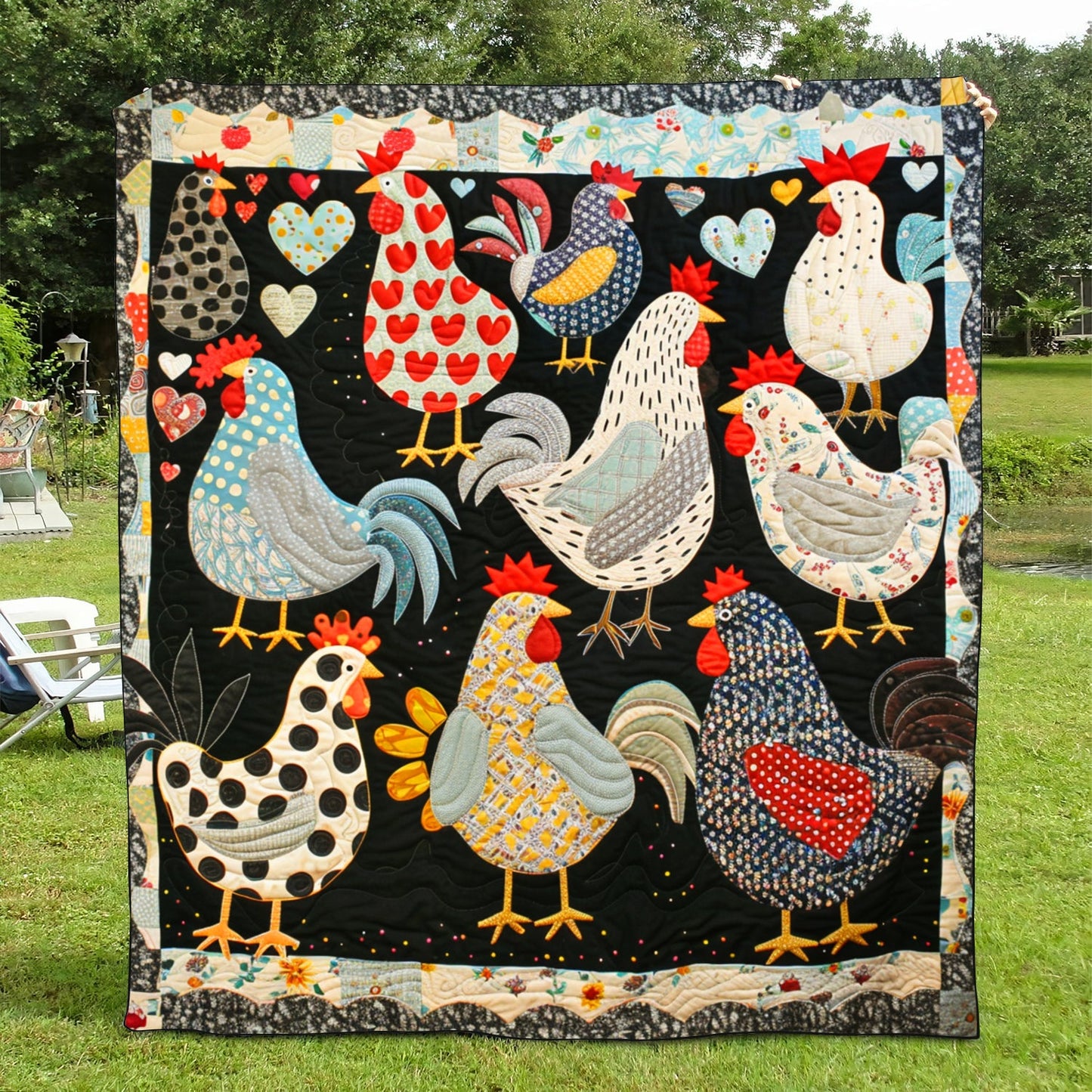 Heart Chickens Quilted Blanket NCU0TH869