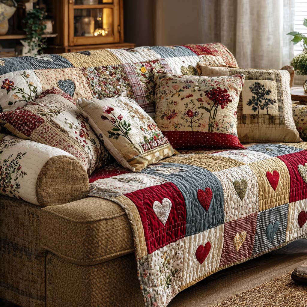 Heart Patch Bliss Quilted Sofa Cover NCU0NNT2714