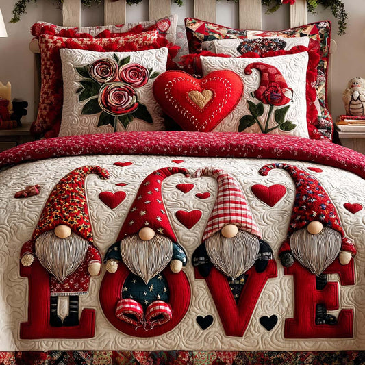 Heartfelt Gnome Hug 3-Piece Quilted Bedding Set NCU0NNT2690